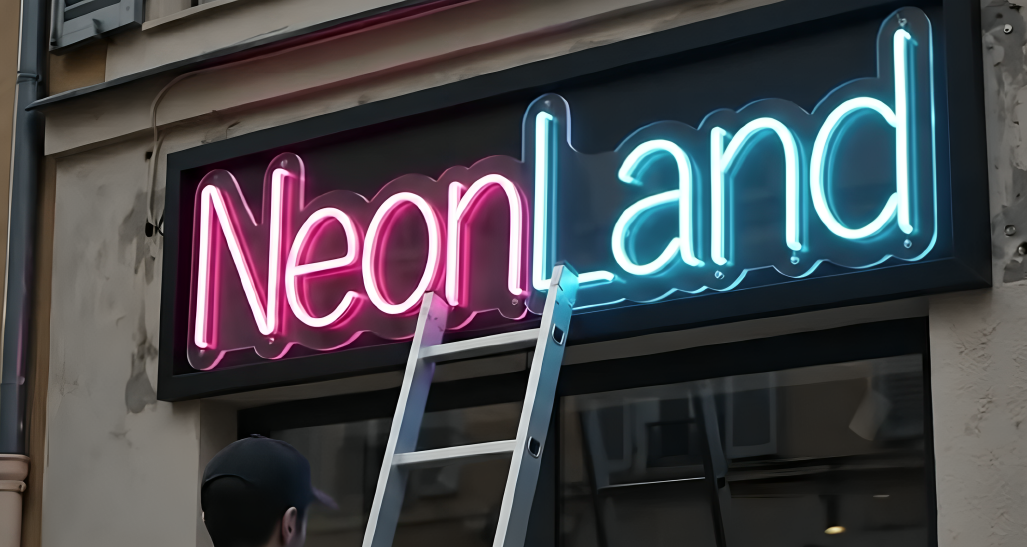 Enseigne lumineuse NeonLand installée sur une façade de commerce